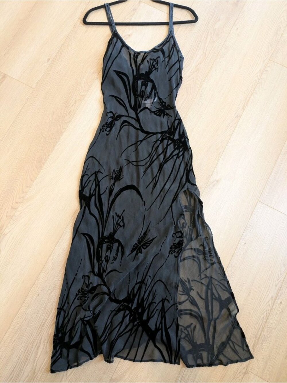 Victoria's Secret Slip Silk Blend Nightgown Dress Black S Sheer Burnout Y2K Goth